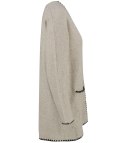 Stylowy kardigan sweter AZALIA zapinany na guzik ozdobne obszycie (Beżowy) Stylowy kardigan sweter AZALIA zapinany na guzik ozdobne obszycie (Beżowy)