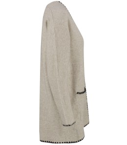 Stylowy kardigan sweter AZALIA zapinany na guzik ozdobne obszycie (Beżowy)