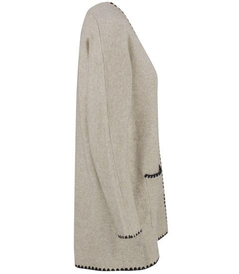 Stylowy kardigan sweter AZALIA zapinany na guzik ozdobne obszycie (Beżowy) Stylowy kardigan sweter AZALIA zapinany na guzik ozdobne obszycie (Beżowy)