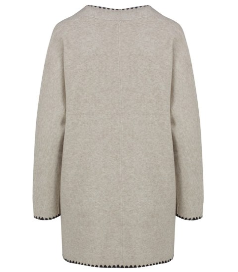 Stylowy kardigan sweter AZALIA zapinany na guzik ozdobne obszycie (Beżowy) Stylowy kardigan sweter AZALIA zapinany na guzik ozdobne obszycie (Beżowy)