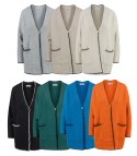 Stylowy kardigan sweter AZALIA zapinany na guzik ozdobne obszycie (Beżowy) Stylowy kardigan sweter AZALIA zapinany na guzik ozdobne obszycie (Beżowy)