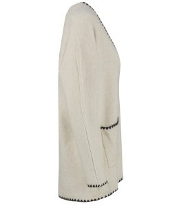 Stylowy kardigan sweter AZALIA zapinany na guzik ozdobne obszycie (Beżowy)
