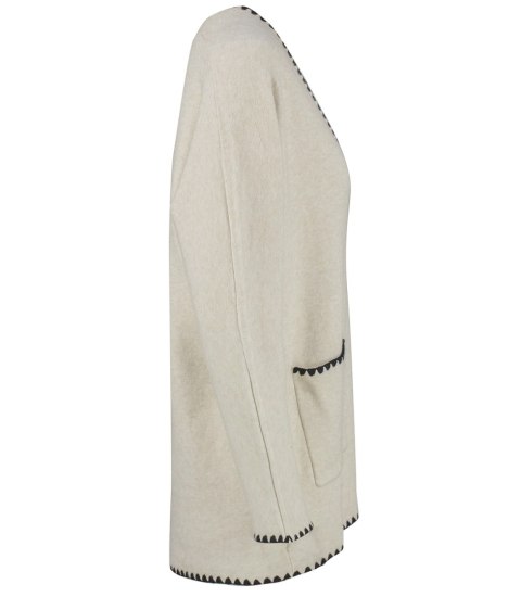 Stylowy kardigan sweter AZALIA zapinany na guzik ozdobne obszycie (Beżowy) Stylowy kardigan sweter AZALIA zapinany na guzik ozdobne obszycie (Beżowy)