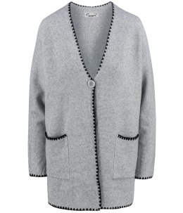 Stylowy kardigan sweter AZALIA zapinany na guzik ozdobne obszycie (Szary)