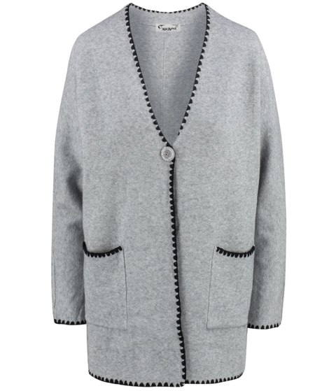 Stylowy kardigan sweter AZALIA zapinany na guzik ozdobne obszycie (Szary) Stylowy kardigan sweter AZALIA zapinany na guzik ozdobne obszycie (Szary)