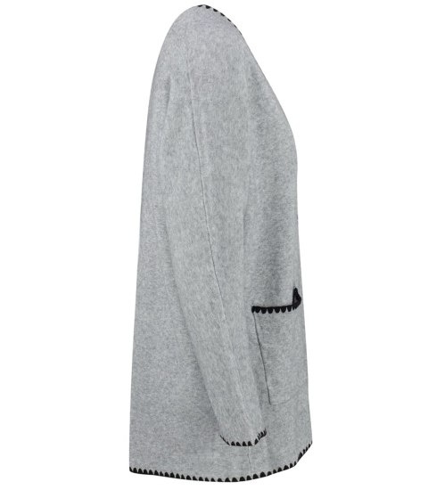 Stylowy kardigan sweter AZALIA zapinany na guzik ozdobne obszycie (Szary) Stylowy kardigan sweter AZALIA zapinany na guzik ozdobne obszycie (Szary)