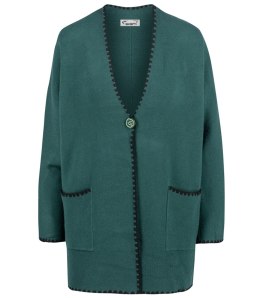 Stylowy kardigan sweter AZALIA zapinany na guzik ozdobne obszycie (Zielony)