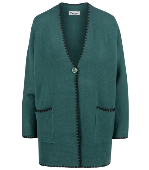 Stylowy kardigan sweter AZALIA zapinany na guzik ozdobne obszycie (Zielony) Stylowy kardigan sweter AZALIA zapinany na guzik ozdobne obszycie (Zielony)