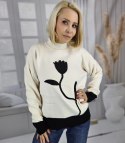 Sweter damski półgolf ciepły nadruk kwiatka jesień zima ROSELYN (Biały) Sweter damski półgolf ciepły nadruk kwiatka jesień zima ROSELYN (Biały)