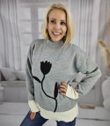 Sweter damski półgolf ciepły nadruk kwiatka jesień zima ROSELYN (Szary) Sweter damski półgolf ciepły nadruk kwiatka jesień zima ROSELYN (Szary)