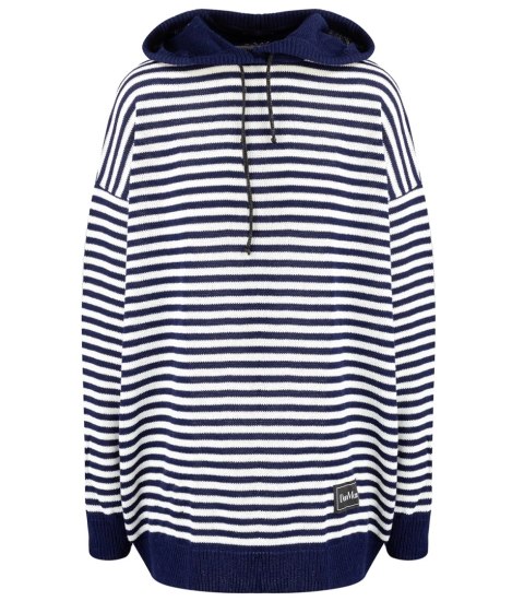 Sweter damski w paski z kapturem ciepły luźny MIRIAM (Biały || Wielokolorowy || Granatowy) Sweter damski w paski z kapturem ciepły luźny MIRIAM (Biały || Wielokolorowy || Granatowy)