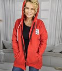 Ciepła bluza damska jednokolorowy basic z kapturem FARLA (Czerwony) Ciepła bluza damska jednokolorowy basic z kapturem FARLA (Czerwony)