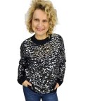 Ciepły damski sweter przód z dużymi cekinami modny ALEXIS (Czarny) Ciepły damski sweter przód z dużymi cekinami modny ALEXIS (Czarny)