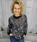 Ciepły damski sweter przód z dużymi cekinami modny ALEXIS (Czarny) Ciepły damski sweter przód z dużymi cekinami modny ALEXIS (Czarny)