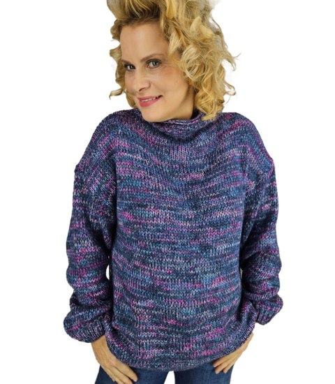 Ciepły melanżowy sweter półgolf damski oversize HANNA (Fioletowy || Wielokolorowy) Ciepły melanżowy sweter półgolf damski oversize HANNA (Fioletowy || Wielokolorowy)