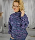 Ciepły melanżowy sweter półgolf damski oversize HANNA (Fioletowy || Wielokolorowy) Ciepły melanżowy sweter półgolf damski oversize HANNA (Fioletowy || Wielokolorowy)