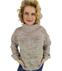 Ciepły melanżowy sweter półgolf damski oversize HANNA (Wielokolorowy || Beżowy) Ciepły melanżowy sweter półgolf damski oversize HANNA (Wielokolorowy || Beżowy)