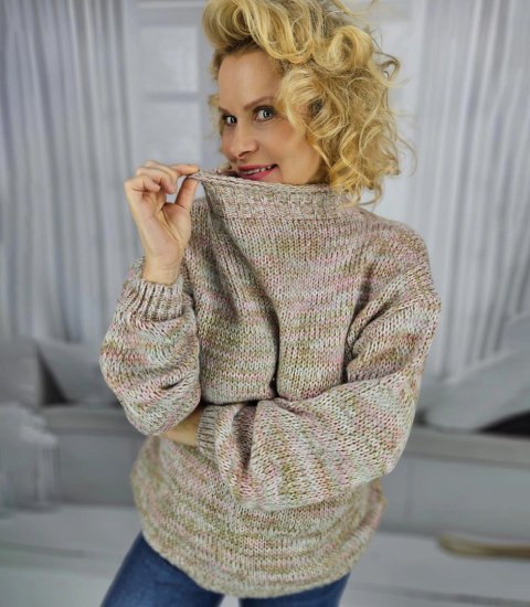 Ciepły melanżowy sweter półgolf damski oversize HANNA (Wielokolorowy || Beżowy) Ciepły melanżowy sweter półgolf damski oversize HANNA (Wielokolorowy || Beżowy)