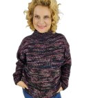 Ciepły melanżowy sweter półgolf damski oversize HANNA (Wielokolorowy || Czarny) Ciepły melanżowy sweter półgolf damski oversize HANNA (Wielokolorowy || Czarny)