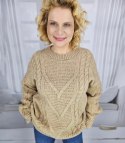 Ciepły sweter damski z warkoczowym splotem elastyczny miękki INKA (Beżowy) Ciepły sweter damski z warkoczowym splotem elastyczny miękki INKA (Beżowy)