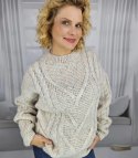 Ciepły sweter damski z warkoczowym splotem elastyczny miękki INKA (Beżowy) Ciepły sweter damski z warkoczowym splotem elastyczny miękki INKA (Beżowy)