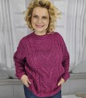 Ciepły sweter damski z warkoczowym splotem elastyczny miękki INKA (Fioletowy) Ciepły sweter damski z warkoczowym splotem elastyczny miękki INKA (Fioletowy)