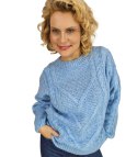 Ciepły sweter damski z warkoczowym splotem elastyczny miękki INKA (Niebieski) Ciepły sweter damski z warkoczowym splotem elastyczny miękki INKA (Niebieski)