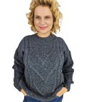 Ciepły sweter damski z warkoczowym splotem elastyczny miękki INKA (Szary) Ciepły sweter damski z warkoczowym splotem elastyczny miękki INKA (Szary)
