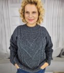 Ciepły sweter damski z warkoczowym splotem elastyczny miękki INKA (Szary) Ciepły sweter damski z warkoczowym splotem elastyczny miękki INKA (Szary)