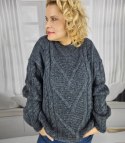 Ciepły sweter damski z warkoczowym splotem elastyczny miękki INKA (Szary) Ciepły sweter damski z warkoczowym splotem elastyczny miękki INKA (Szary)