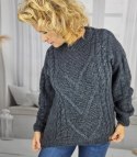 Ciepły sweter damski z warkoczowym splotem elastyczny miękki INKA (Szary) Ciepły sweter damski z warkoczowym splotem elastyczny miękki INKA (Szary)