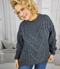 Ciepły sweter damski z warkoczowym splotem elastyczny miękki INKA (Szary) Ciepły sweter damski z warkoczowym splotem elastyczny miękki INKA (Szary)