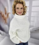 Ciepły sweter golf damski oversize gruby splot miły miękki LAPONIA (Biały) Ciepły sweter golf damski oversize gruby splot miły miękki LAPONIA (Biały)