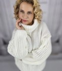 Ciepły sweter golf damski oversize gruby splot miły miękki LAPONIA (Biały) Ciepły sweter golf damski oversize gruby splot miły miękki LAPONIA (Biały)