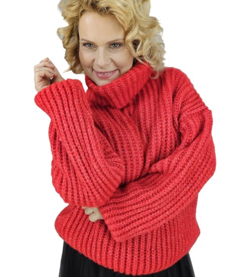 Ciepły sweter golf damski oversize gruby splot miły miękki LAPONIA (Czerwony) Ciepły sweter golf damski oversize gruby splot miły miękki LAPONIA (Czerwony)