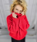 Ciepły sweter golf damski oversize gruby splot miły miękki LAPONIA (Czerwony) Ciepły sweter golf damski oversize gruby splot miły miękki LAPONIA (Czerwony)