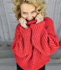 Ciepły sweter golf damski oversize gruby splot miły miękki LAPONIA (Czerwony) Ciepły sweter golf damski oversize gruby splot miły miękki LAPONIA (Czerwony)