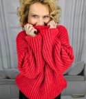 Ciepły sweter golf damski oversize gruby splot miły miękki LAPONIA (Czerwony) Ciepły sweter golf damski oversize gruby splot miły miękki LAPONIA (Czerwony)
