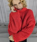 Ciepły sweter golf damski oversize gruby splot miły miękki LAPONIA (Czerwony) Ciepły sweter golf damski oversize gruby splot miły miękki LAPONIA (Czerwony)