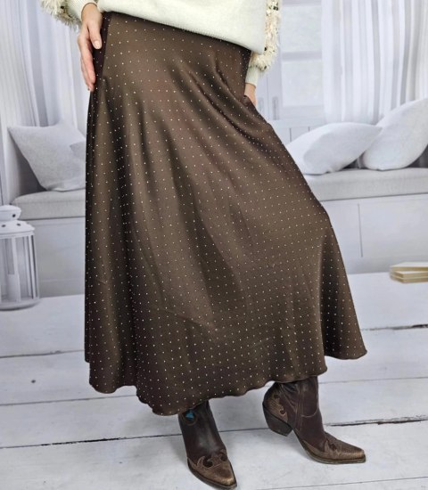 Długa elegancka satynowa spódnica z ozdobnymi kryształkami STAR (Brązowy) Długa elegancka satynowa spódnica z ozdobnymi kryształkami STAR (Brązowy)