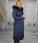 Długi pikowany płaszcz zimowy ciepły z kapturem kurtka ARCTICA (Niebieski) Długi pikowany płaszcz zimowy ciepły z kapturem kurtka ARCTICA (Niebieski)