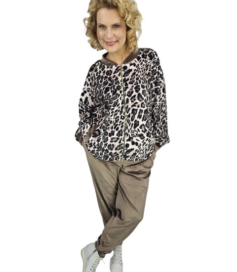 Dres spodnie bluza komplet welurowy cętki panterka LAWINIA (Beżowy) Dres spodnie bluza komplet welurowy cętki panterka LAWINIA (Beżowy)