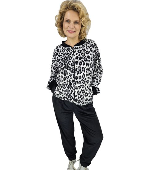 Dres spodnie bluza komplet welurowy cętki panterka LAWINIA (Czarny) Dres spodnie bluza komplet welurowy cętki panterka LAWINIA (Czarny)