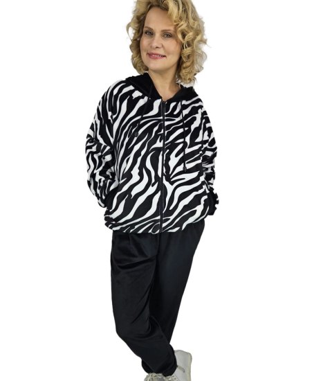 Dres spodnie bluza komplet welurowy zebra LEA (Czarny) Dres spodnie bluza komplet welurowy zebra LEA (Czarny)