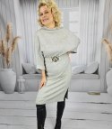 Dzianinowa sukienka midi z paskiem i rękawami typu nietoperz ALENA (Szary) Dzianinowa sukienka midi z paskiem i rękawami typu nietoperz ALENA (Szary)