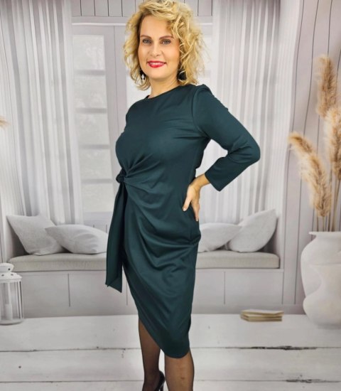 Elegancka ołowkowa sukienka midi z szarfą w pasie PAMELA (Zielony) Elegancka ołowkowa sukienka midi z szarfą w pasie PAMELA (Zielony)
