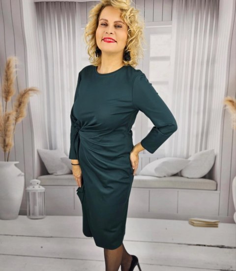 Elegancka ołowkowa sukienka midi z szarfą w pasie PAMELA (Zielony) Elegancka ołowkowa sukienka midi z szarfą w pasie PAMELA (Zielony)