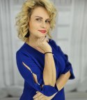 Elegancka sukienka midi ołówkowa z ozdobnymi rękawami LIDIA (Niebieski) Elegancka sukienka midi ołówkowa z ozdobnymi rękawami LIDIA (Niebieski)