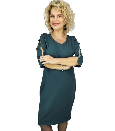 Elegancka sukienka midi ołówkowa z ozdobnymi rękawami LIDIA (Žalia)