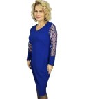 Elegancka sukienka midi z tiulowymi rękawami w groszki SAMANTHA (Niebieski) Elegancka sukienka midi z tiulowymi rękawami w groszki SAMANTHA (Niebieski)